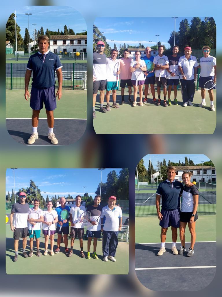 Collage de Paco Doña y jugadores de la escuela de tenis